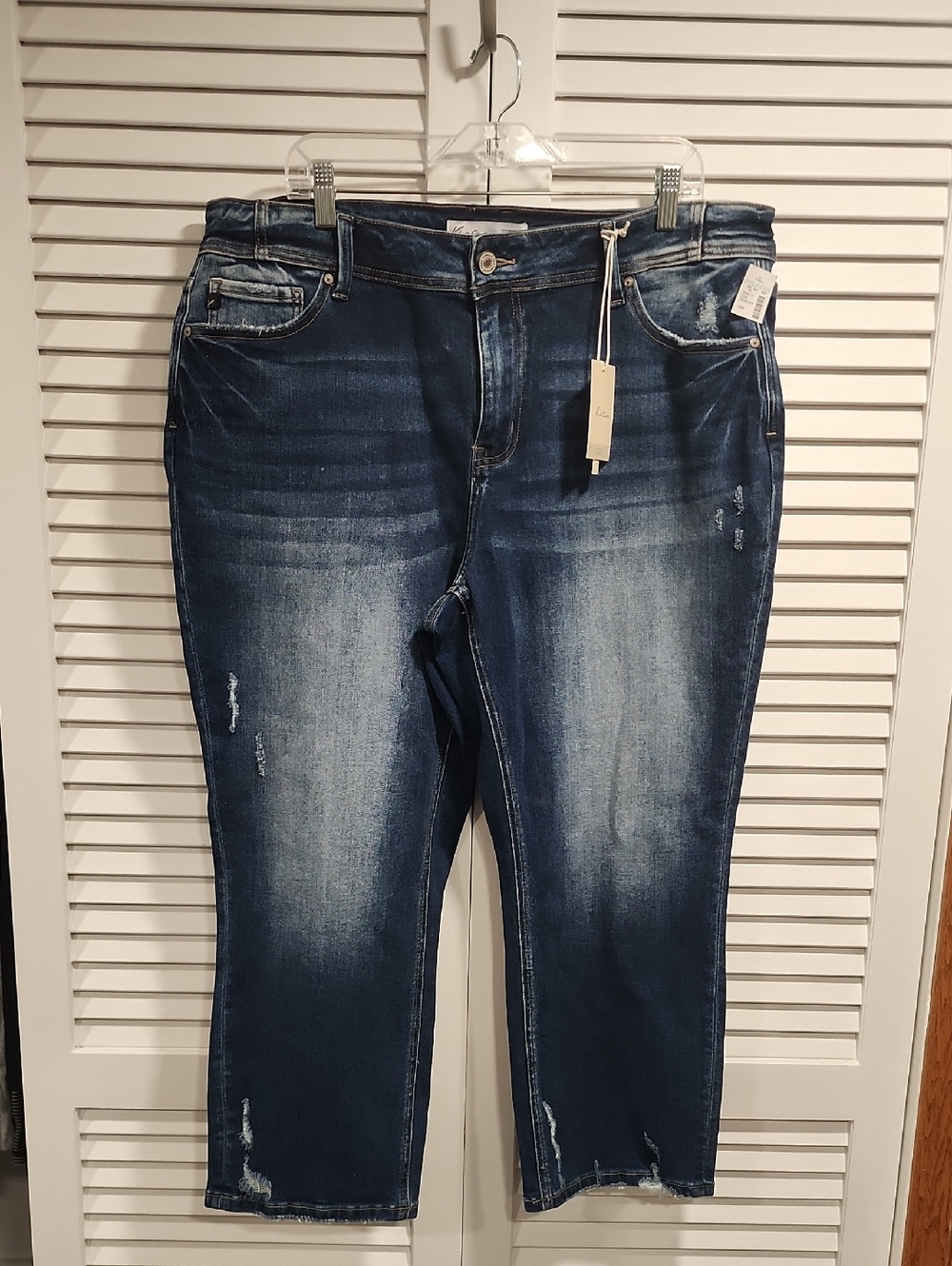 KanCan Distressed Cropped Stretch Jeans - Dark Blue
